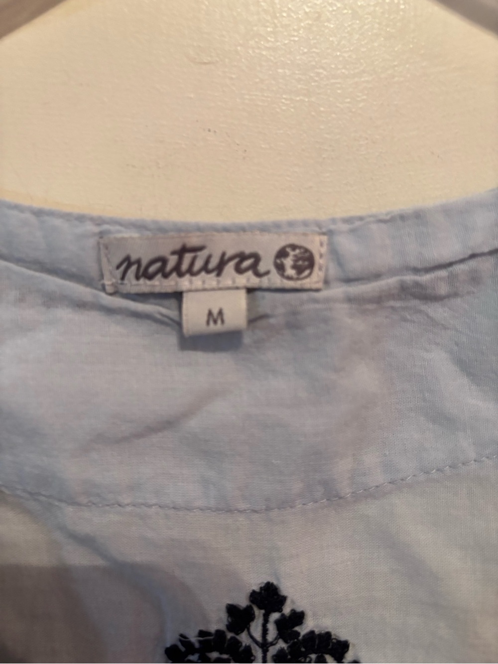 Anthropologie Natura Embroidered V-Neck Blue Top - Picture 4 of 6